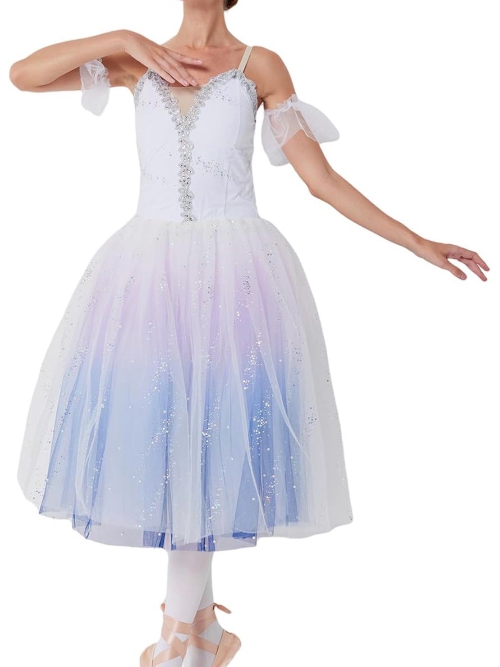 White and Light Blue Sparkle Ballet Costume